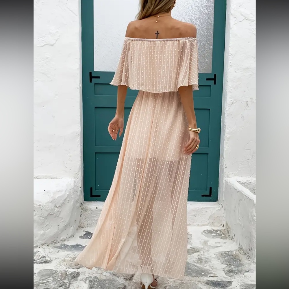 Cream Ruffled Off-Shoulder Maxi Sundress - Picture 7 of 11